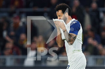 2022-11-06 - Felipe Anderson of Lazio celebrates after scoring 0-1 goal during the Italian championship Serie A football match between AS Roma and SS Lazio on November 6, 2022 at Stadio Olimpico in Rome, Italy - FOOTBALL - ITALIAN CHAMP - AS ROMA V SS LAZIO - ITALIAN SERIE A - SOCCER