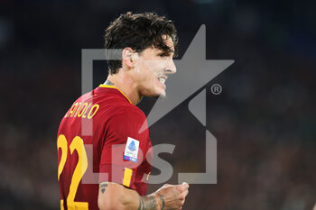 2022-11-06 - Nicolo' Zaniolo of Roma reacts during the Italian championship Serie A football match between AS Roma and SS Lazio on November 6, 2022 at Stadio Olimpico in Rome, Italy - FOOTBALL - ITALIAN CHAMP - AS ROMA V SS LAZIO - ITALIAN SERIE A - SOCCER