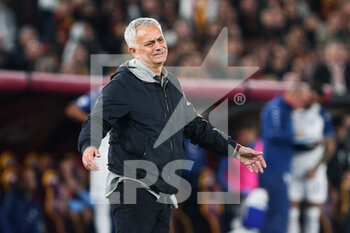 2022-11-06 - Jose' Mourinho head coach of Roma reacts during the Italian championship Serie A football match between AS Roma and SS Lazio on November 6, 2022 at Stadio Olimpico in Rome, Italy - FOOTBALL - ITALIAN CHAMP - AS ROMA V SS LAZIO - ITALIAN SERIE A - SOCCER