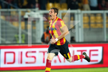 2022-11-10 - Federico Baschirotto, defender of Lecce, celebrates his goal during the Italian championship Serie A football match between US Lecce and Atalanta BC on November 9, 2022 at Stadio Via del Mare “Ettore Giardiniero” in Lecce, Italy - FOOTBALL - ITALIAN CHAMP - LECCE V ATALANTA - ITALIAN SERIE A - SOCCER