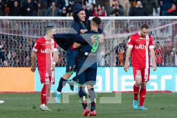 2022-02-27 - Gabriel Strefezza celebrates with Massimo Coda at the end of the Serie B match between Monza and Lecce at U Power Stadium on February 27, 2022 in Monza, Italy. - AC MONZA VS US LECCE - ITALIAN SERIE B - SOCCER