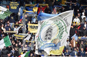 2022-04-09 - FROSINONE, ITALY - March 9 : Supportes of Frosinone during Italian Serie B soccer match between  Frosinone and 
Cremonese at Stadio Benito Stirpe on March 9,2022  in Frosinone Italy - FROSINONE CALCIO VS US CREMONESE - ITALIAN SERIE B - SOCCER