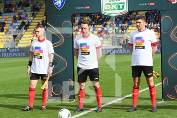2022-04-09 - FROSINONE, ITALY - March 9 : The Referee Rosario Abisso (C) Mauro Galetto (L) Paolo Laudato (R)  during Italian Serie B soccer match at between  Frosinone and Cremonese  Stadio Benito Stirpe on March 9,2022 in Frosinone Italy - FROSINONE CALCIO VS US CREMONESE - ITALIAN SERIE B - SOCCER