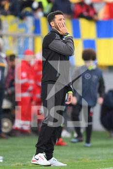 2022-04-09 - FROSINONE, ITALY - March 9 : Head Coach Fabio Grosso of Frosinone gestures  during  Italian  Serie B soccer match between  Frosinone and Cremonese at Stadio Benito Stirpe 
on March 9,2022  in Frosinone Italy - FROSINONE CALCIO VS US CREMONESE - ITALIAN SERIE B - SOCCER