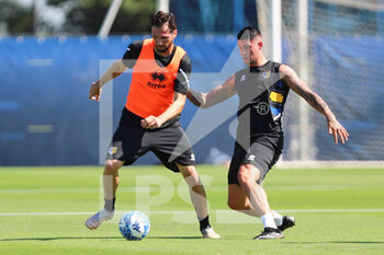 2022-07-05 - Franco Vazquez of PARMA CALCIO competes for the ball with Lautaro Valenti of PARMA CALCIO during the training session on July 5, 2022 in Collecchio (PR), Italy. - TRAINING SESSION OF PARMA CALCIO - ITALIAN SERIE B - SOCCER