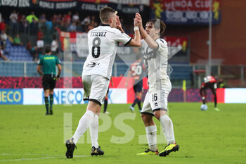 2022-09-03 - Nahuel Estevez (Parma Calcio) celebrates after scoring a goal with Adrian Bernabe’ (Parma Calcio) - GENOA CFC VS PARMA CALCIO - ITALIAN SERIE B - SOCCER