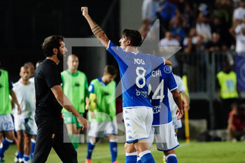 2022-09-16 - Mattia Viviani (Benevento Calcio) celebrates the win with Emanuele Ndoj (Brescia FC) - BRESCIA CALCIO VS BENEVENTO CALCIO - ITALIAN SERIE B - SOCCER