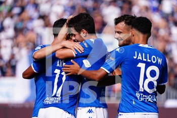 2022-10-08 - Florian Ayé (Brescia FC) celebrates his goal with Andrea Papetti (Brescia FC), Alexander Jallow (Brescia FC) and Davide Adorni (Brescia FC) - BRESCIA CALCIO VS AS CITTADELLA - ITALIAN SERIE B - SOCCER