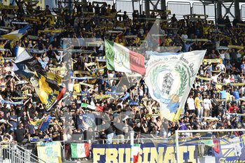 2022-10-22 - FROSINONE, ITALY - October 22 : Supportes of Frosinone during Italian Serie B soccer match between  Frosinone and Bari at Stadio Benito Stirpe on October 22,2022  in Frosinone Italy - FROSINONE CALCIO VS SSC BARI - ITALIAN SERIE B - SOCCER