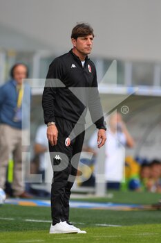 2022-10-22 - FROSINONE, ITALY - October 22 : Head Coach Michele Mignani of Bari  gestures during  Italian  Serie B soccer match between  Frosinone and Bari at Stadio Benito Stirpe 
on October 22,2022  in Frosinone Italy  - FROSINONE CALCIO VS SSC BARI - ITALIAN SERIE B - SOCCER