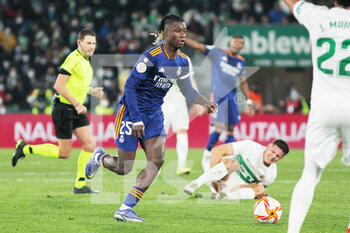 2022-01-20 - Eduardo Camavinga of Real Madrid during the Spanish Cup, Copa del Rey, round of 16 football match between Elche CF and Real Madrid on January 20, 2022 at Martinez Valero stadium in Elche, Alicante, Spain - ELCHE CF VS REAL MADRID - SPANISH CUP - SOCCER