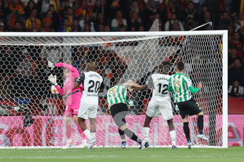 2022-04-23 - Borja Iglesias of Real Betis scores a goal 1-0 during the Spanish Cup, Copa del Rey, Final football match between Real Betis Balompie and Valencia CF on April 23, 2022 at Estadio de la Cartuja in Sevilla, Spain - FINAL - REAL BETIS BALOMPIE VS VALENCIA CF - SPANISH CUP - SOCCER
