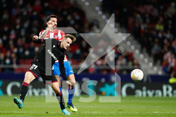 2022-02-16 - Stefan Savic of Atletico de Madrid and Daniel Gomez of Levante during the Spanish championship La Liga football match between Atletico de Madrid and Levante UD on February 16, 2022 at Wanda Metropolitano stadium in Madrid, Spain - ATLETICO DE MADRID VS LEVANTE UD - SPANISH LA LIGA - SOCCER