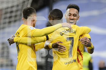 2022-03-20 - 20.03.2022, Madrid, Pierre-Emerick Aubameyang of Fc Barcelona celebrates his goal with team mates during the La Liga match between Real Madrid and FC Barcelona at Estadio Santiago Bernabeu on 20 March 2022 in Madrid Spain. - REAL MADRID VS FC BARCELONA - SPANISH LA LIGA - SOCCER