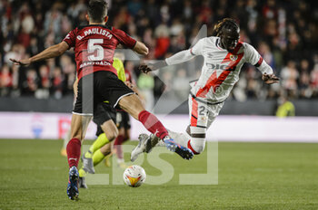 2022-04-11 - 09.04.2022, Madrid, Spain. Pathe Ciss of Rayo Vallecano (R) battles for the ball with Gabriel Paulista of Valencia CF (L) during the LaLiga Santander match between Rayo Vallecano and Valencia CF at Estadio de Vallecas on 11 April 2022 in Madrid Spain. - RAYO VALLECANO AND VALENCIA CF - SPANISH LA LIGA - SOCCER