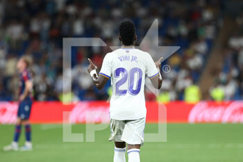 2022-05-12 - Vinicius Junior of Real Madrid celebrates a goal during the Spanish championship La Liga football match between Real Madrid and Levante UD on May 12, 2022 at Santiago Bernabeu stadium in Madrid, Spain - REAL MADRID VS LEVANTE UD - SPANISH LA LIGA - SOCCER