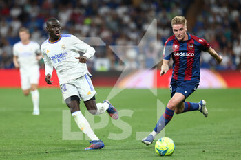 2022-05-12 - Ferland Mendy of Real Madrid in action during the Spanish championship La Liga football match between Real Madrid and Levante UD on May 12, 2022 at Santiago Bernabeu stadium in Madrid, Spain - REAL MADRID VS LEVANTE UD - SPANISH LA LIGA - SOCCER