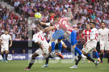 2022-05-15 - 15.05.2022, Madrid, Spain. Luis Suarez  of Atletico de Madrid heads the ball during the LaLiga Santander match between Atletico de Madrid and Sevilla Fc at Wanda Metropolitano on 15 May 2022 in Madrid, Spain. - ATLETICO DE MADRID VS SEVILLA FC - SPANISH LA LIGA - SOCCER