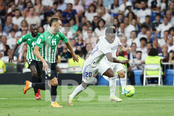 2022-05-20 - Vinicius Junior of Real Madrid during the Spanish championship La Liga football match between Real Madrid and Real Betis Balompie on May 20, 2022 at Santiago Bernabeu stadium in Madrid, Spain - REAL MADRID VS REAL BETIS BALOMPIE - SPANISH LA LIGA - SOCCER