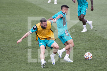 2022-05-24 - 24.05.2022, Madrid, Spain. Mariano Diaz of Real Madrid CF (L) battles for the ball with Daniel Carvajal of Real Madrid CF (R) during open media day Real Madrid at Ciudad deportiva Real Madrid on 24 Mal 2022 in Madrid Spain. - OPEN MEDIA DAY REAL MADRID - SPANISH LA LIGA - SOCCER