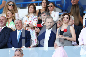 2022-08-15 - Enrique Cerezo, President of Atletico de Madrid, Angel Torres, President of Getafe, and Isabel Diaz Ayuso, President of Community of Madrid during the Spanish championship La Liga football match between Getafe CF and Atletico de Madrid on August 15, 2022 at Coliseum Alfonso Perez stadium in Getafe, Madrid, Spain - FOOTBALL - SPANISH CHAMP - GETAFE V ATLETICO MADRID - SPANISH LA LIGA - SOCCER