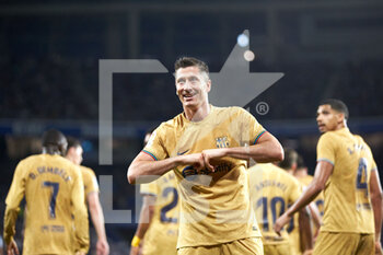 2022-08-21 - Robert Lewandowski of FC Barcelona celebrates after scoring a goal during the Spanish championship La Liga football match between Real Sociedad and FC Barcelona on August 21, 2022 at Reale Arena in San Sebastian, Spain - FOOTBALL - SPANISH CHAMP - REAL SOCIEDAD V FC BARCELONA - SPANISH LA LIGA - SOCCER
