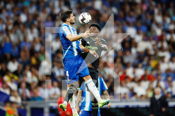 2022-08-28 - Leandro Cabrera of RCD Espanyol and Aurelien Tchouameni of Real Madrid during the Spanish championship La Liga football match between RCD Espanyol and Real Madrid on August 28, 2022 at RCD Stadium in Cornella, Spain - FOOTBALL - SPANISH CHAMP - ESPANYOL V REAL MADRID - SPANISH LA LIGA - SOCCER