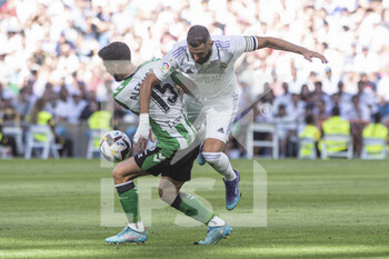 2022-09-03 - 03.09.2022, Madrid, Spain. Karim Benzema of Real Madrid CF (R) battles for the ball with Alex Moreno of Real Betis (L) during the LaLiga Santander match between Real Madrid CF and Real Betis at Santiago Bernabeu on 3 September 2022 in Madrid, Spain. - LALIGA SANTANDER 2021/2023- REAL MADRID VS REAL BETIS - SPANISH LA LIGA - SOCCER