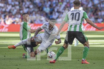 2022-09-03 - 03.09.2022, Madrid, Spain. Guido Rodriguez of Real Betis (L) battles for the ball with Eder Militao of Real Madrid CF (R) during the LaLiga Santander match between Real Madrid CF and Real Betis at Santiago Bernabeu on 3 September 2022 in Madrid, Spain. - LALIGA SANTANDER 2021/2023- REAL MADRID VS REAL BETIS - SPANISH LA LIGA - SOCCER