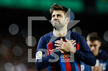 2022-11-05 - Gerard Pique of FC Barcelona farewell in his last game at Camp Nou during the Spanish championship La Liga football match between FC Barcelona and UD Almeria on November 5, 2022 at Spotify Camp Nou Stadium in Barcelona, Spain - FOOTBALL - SPANISH CHAMP - FC BARCELONA V ALMERIA - SPANISH LA LIGA - SOCCER