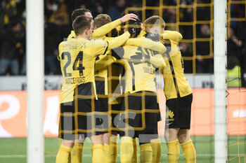 2022-01-29 - January 29, 2022, Bern, Wankdorf, Super League: BSC Young Boys - FC Lugano, the BSC Young Boys players are happy about the 1-0 through #16 Christian Fassnacht (Young Boys). - BSC YOUNG BOYS VS FC LUGANO - SWISS SUPER LEAGUE - SOCCER