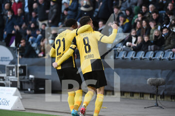 2022-02-13 - February 13, 2022, Bern, Wankdorf, Super League: BSC Young Boys - FC Basel 1893, #21 Ulisses Garcia (YB) is happy with #8 Vincent Sierro (YB) about his goal to make it 1-1. - BSC YOUNG BOYS VS FC BASEL 1893 - SWISS SUPER LEAGUE - SOCCER