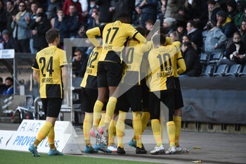 2022-02-13 - February 13, 2022, Bern, Wankdorf, Super League: BSC Young Boys - FC Basel 1893, the players from BSC Young Boys are happy about the goal to 1: 1 by #8 Vincent Sierro. - BSC YOUNG BOYS VS FC BASEL 1893 - SWISS SUPER LEAGUE - SOCCER