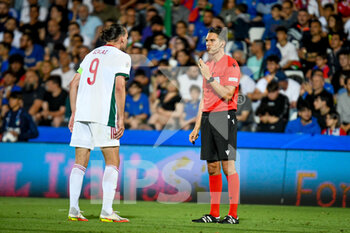 2022-06-07 - Hungary's Adam Szalai talks to the referee of the match Sandro Scharer - ITALY VS HUNGARY - UEFA NATIONS LEAGUE - SOCCER