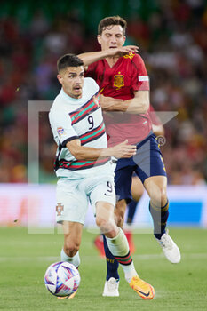 2022-06-02 - Andre Silva of Portugal and Pau Torres of Spain during the UEFA Nations League, League A - Group A2 football match between Spain and Portugal on June 2, 2022 at Benito Villamarin stadium in Sevilla, Spain - FOOTBALL - NATIONS LEAGUE - SPAIN V PORTUGAL - UEFA NATIONS LEAGUE - SOCCER