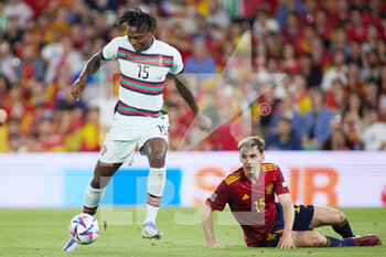 2022-06-02 - Rafael Leao of Portugal, Diego Llorente of Spain during the UEFA Nations League, League A - Group A2 football match between Spain and Portugal on June 2, 2022 at Benito Villamarin stadium in Sevilla, Spain - FOOTBALL - NATIONS LEAGUE - SPAIN V PORTUGAL - UEFA NATIONS LEAGUE - SOCCER