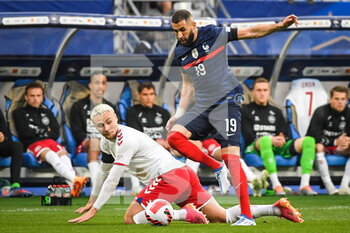 2022-06-03 - Victor NELSON of Denmark and Karim BENZEMA of France during the UEFA Nations League, League A - Group 1 football match between France and Denmark on June 3, 2022 at Stade de France in Saint-Denis near Paris, France - FOOTBALL - NATIONS LEAGUE - FRANCE V DENMARK - UEFA NATIONS LEAGUE - SOCCER