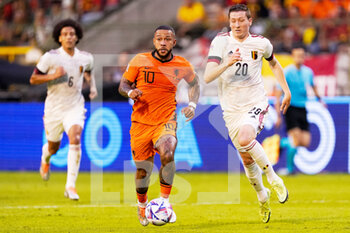 2022-06-03 - Memphis Depay of the Netherlands, Hans Vanaken of Belgium during the UEFA Nations League 2022, League A Group 4 football match between Belgium and Netherlands on June 3, 2022 at the King Baudouin Stadium in Brussels, Belgium - FOOTBALL - NATIONS LEAGUE 2022 - BELGIUM V NETHERLANDS - UEFA NATIONS LEAGUE - SOCCER