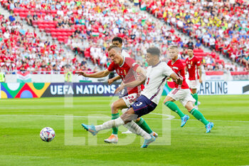 2022-06-04 - James Justin (3) of England, Adam Lang (2) of Hungary during the UEFA Nations League, League A - Group 3 football match between Hungary and England on June 4, 2022 at Puskas Arena Park in Budapest, Hungary - FOOTBALL - NATIONS LEAGUE 2022 - HUNGARY V ENGLAND - UEFA NATIONS LEAGUE - SOCCER