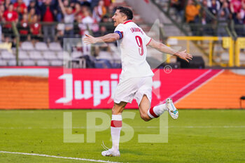 2022-06-08 - Robert Lewandowski of Poland is celebrating his goal during the UEFA Nations League 2022, League A - Group 4 football match between Belgium and Poland on June 8, 2022 at King Baudouin Stadium in Brussels, Belgium - FOOTBALL - NATIONS LEAGUE 2022 - BELGIUM V POLAND - UEFA NATIONS LEAGUE - SOCCER