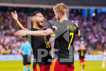 2022-06-08 - Kevin De Bruyne of Belgium is celebrating his goal with Eden Hazard during the UEFA Nations League 2022, League A - Group 4 football match between Belgium and Poland on June 8, 2022 at King Baudouin Stadium in Brussels, Belgium - FOOTBALL - NATIONS LEAGUE 2022 - BELGIUM V POLAND - UEFA NATIONS LEAGUE - SOCCER
