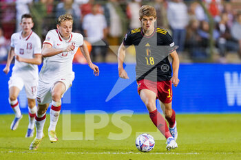 2022-06-08 - Szymon Zurkowski of Poland, Charles de Ketelaere of Belgium during the UEFA Nations League 2022, League A - Group 4 football match between Belgium and Poland on June 8, 2022 at King Baudouin Stadium in Brussels, Belgium - FOOTBALL - NATIONS LEAGUE 2022 - BELGIUM V POLAND - UEFA NATIONS LEAGUE - SOCCER