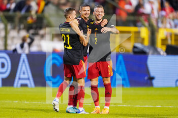 2022-06-08 - Leander Dendoncker of Belgium is celebrating his goal with Timothy Castagne of Belgium and Toby Alderweireld of Belgium during the UEFA Nations League 2022, League A - Group 4 football match between Belgium and Poland on June 8, 2022 at King Baudouin Stadium in Brussels, Belgium - FOOTBALL - NATIONS LEAGUE 2022 - BELGIUM V POLAND - UEFA NATIONS LEAGUE - SOCCER