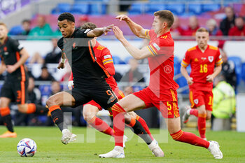 2022-06-08 - Cody Gakpo of The Netherlands, Chris Mepham of Wales during the UEFA Nations League 2022, League A - Group 4 football match between Wales and The Netherlands on June 8, 2022 at Cardiff City Stadium in Cardiff, Wales - FOOTBALL - NATIONS LEAGUE 2022 - WALES V NETHERLANDS - UEFA NATIONS LEAGUE - SOCCER