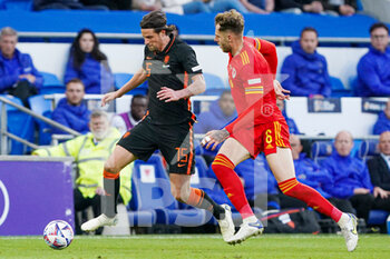2022-06-08 - Hans Hateboer of The Netherlands, Joe Rodon of Wales during the UEFA Nations League 2022, League A - Group 4 football match between Wales and The Netherlands on June 8, 2022 at Cardiff City Stadium in Cardiff, Wales - FOOTBALL - NATIONS LEAGUE 2022 - WALES V NETHERLANDS - UEFA NATIONS LEAGUE - SOCCER