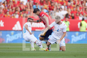 12/06/2022 - Alvaro Morata of Spain and Michal Sadilek, Jakub Brabec of Czech Republic during the UEFA Nations League 2022, League A - Group 2 football match between Spain and Czech Republic on June 12, 2022 at the La Rosaleda Stadium in Malaga, Spain - FOOTBALL - NATIONS LEAGUE 2022 - SPAIN V CZECH REPUBLIC - UEFA NATIONS LEAGUE - CALCIO