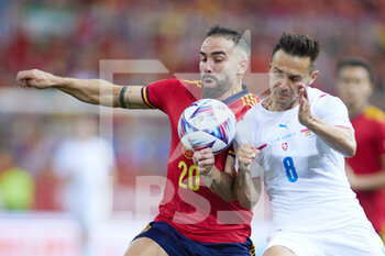 12/06/2022 - Dani Carvajal of Spain and Jakub Pesek of Czech Republic during the UEFA Nations League 2022, League A - Group 2 football match between Spain and Czech Republic on June 12, 2022 at the La Rosaleda Stadium in Malaga, Spain - FOOTBALL - NATIONS LEAGUE 2022 - SPAIN V CZECH REPUBLIC - UEFA NATIONS LEAGUE - CALCIO
