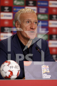 2022-09-25 - Coach of France Didier Deschamps answers to the media during the post-match press conference following the UEFA Nations League, League A - Group 1 football match between Denmark and France on September 25, 2022 at Parken Stadium in Copenhagen, Denmark - FOOTBALL - NATIONS LEAGUE - DENMARK V FRANCE - UEFA NATIONS LEAGUE - SOCCER