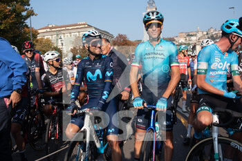 08/10/2022 - Vincenzo Nibali (Astana Qazaqstan Team) and Alejandro Valverde (team Movistar) - GIRO DI LOMBARDIA  - STRADA - CICLISMO