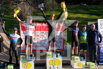 2022-02-27 - The podium of Verona MTB International XCO - Elite Man race. First place for (3) - Simone Avondetto (ITA) second place for (4) - Maximilian Foidl (AUT) - Third place for (11) - Filippo Fontana (ITA) - Forth place for (5) - Gioele Bertolini (ITA) and fit place for (8) - Mario Bair (AUT) - VERONA MTB INTERNATIONAL XCO 2022 - OPEN MAN RACE - MTB - MOUNTAIN BIKE - CYCLING